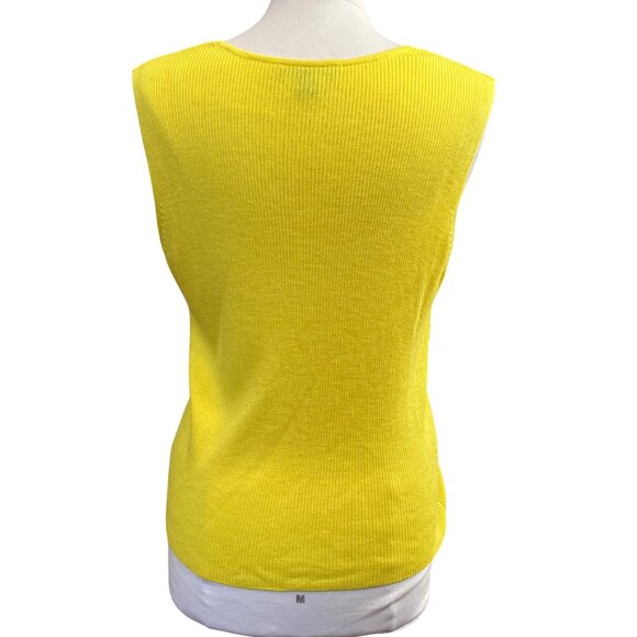St. John Yellow Ribbed Sleeveless Knit Top XL Wool Blend Scoop Neck Womens‎ - Picture 3 of 8